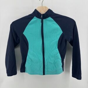 Merona Women's Navy Blue Teal Colorblock Fleece Zip Up Jacket Size M Hiking